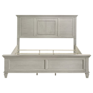 English Elm Hazelwood Distressed White Eastern King Panel Bed – Rustic Farmhouse Design With Louvered Headboard B062S00947