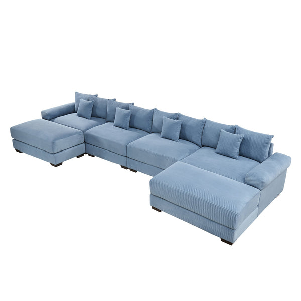 English Elm 170"Oversized 170" Oversized Cloud Modular U-Shape Sectional Couch - Plush Corduroy, Ottoman & 8 Pillows Included W714S01355