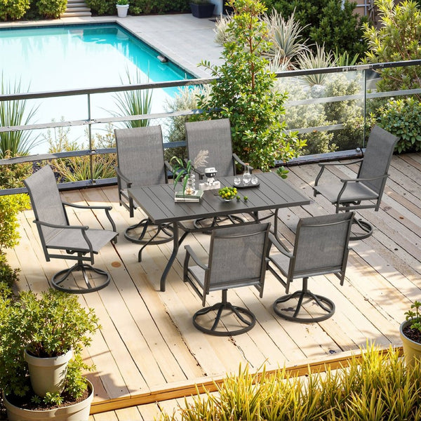 English Elm Outdoor Swivel Patio Dining Chairs Textilene Woven Set for Backyard Entertaining T3623P433695