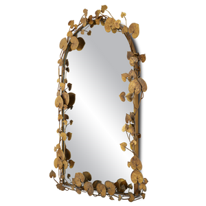 Vinna Arch Brass Leaves Mirror - Handcrafted Decorative Mirror with Antique Finish and Nature Motifs