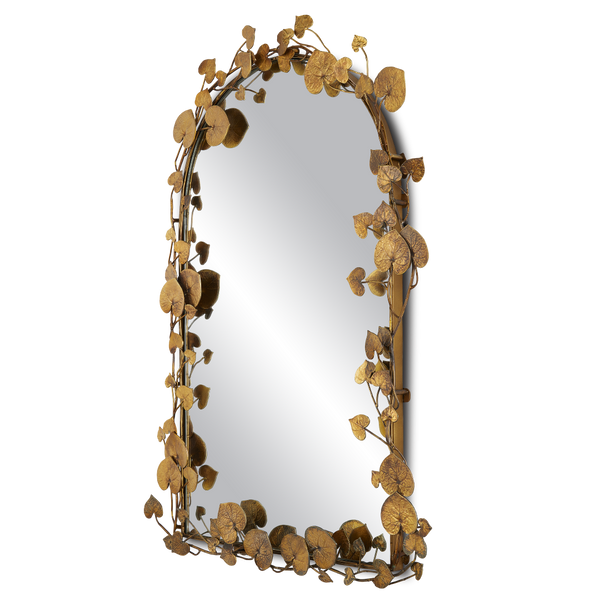 Vinna Arch Brass Leaves Mirror - Handcrafted Decorative Mirror with Antique Finish and Nature Motifs