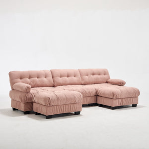 English Elm U Shaped Modular Cloud Sectional Deep Seat Flannelette Sofa with Rounded Bolster Armrests Pink W2120S00040
