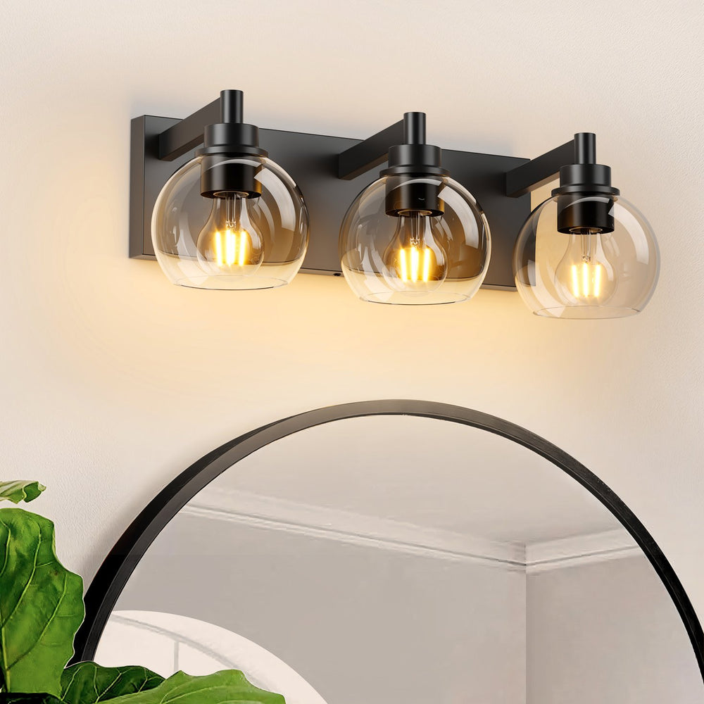 English Elm Bathroom Vanity Light - Modern 3-Light Fixture With Clear Glass Shades & Matte Black Metal Base W1340P353039