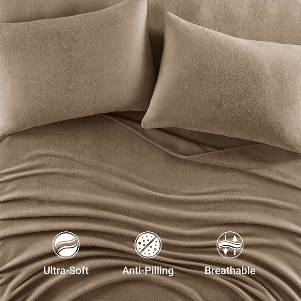 JLA Home True North by Sleep Philosophy - Sheet Micro Fleece Sheet Set — Ultra-Soft, OEKO-TEX Certified, Breathable Warmth, Pill-Resistant Comfort Brown SHET20-531