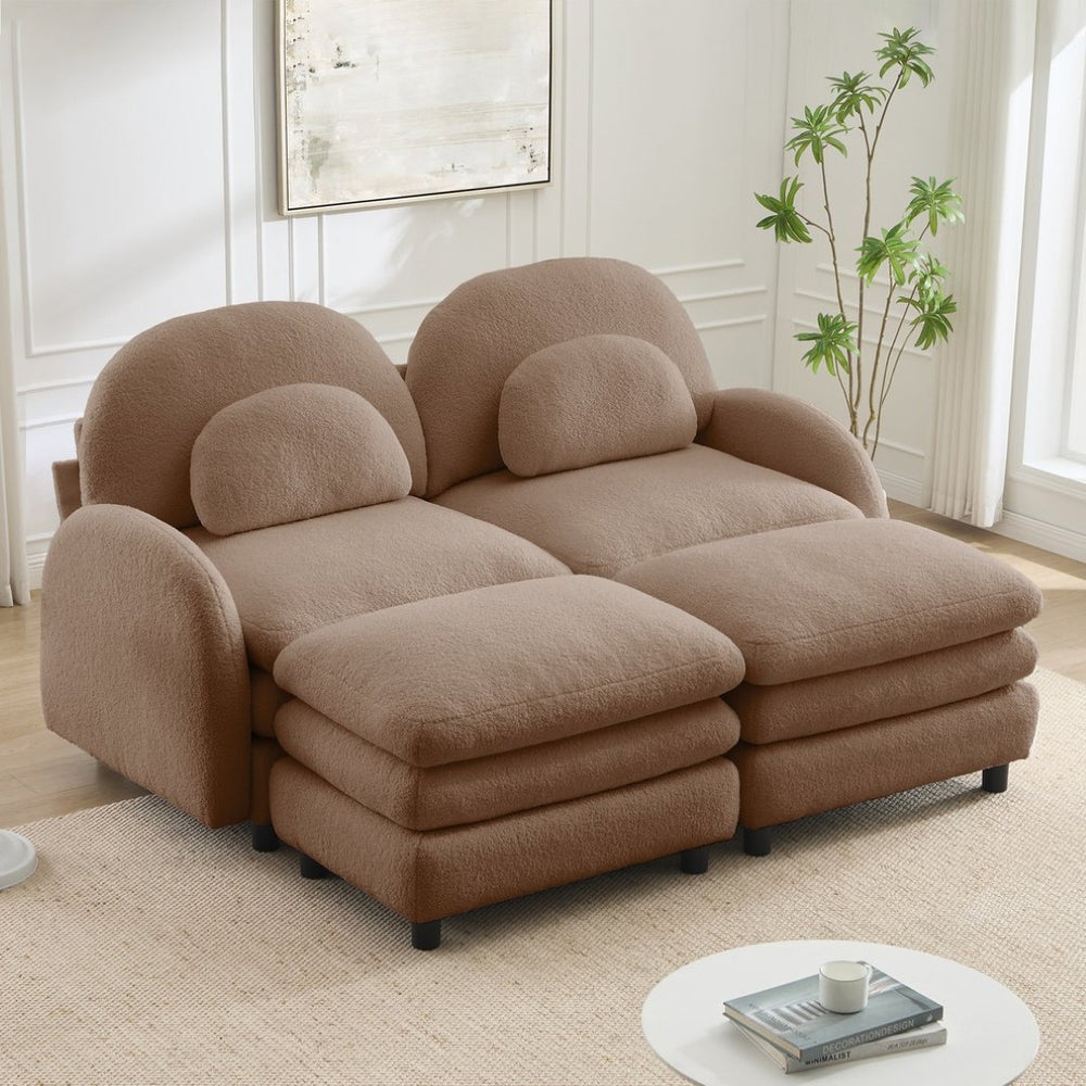 English Elm Teddy Fleece Modular Cloud Sofa with Curved Silhouette Ottomans and Lumbar Pillows Camel W5656S00100
