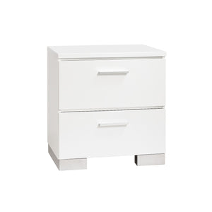 English Elm White Modern Nightstand with Built-In USB Charger, Chrome Legs, Two Drawers for Clutter-Free Storage B016P355912