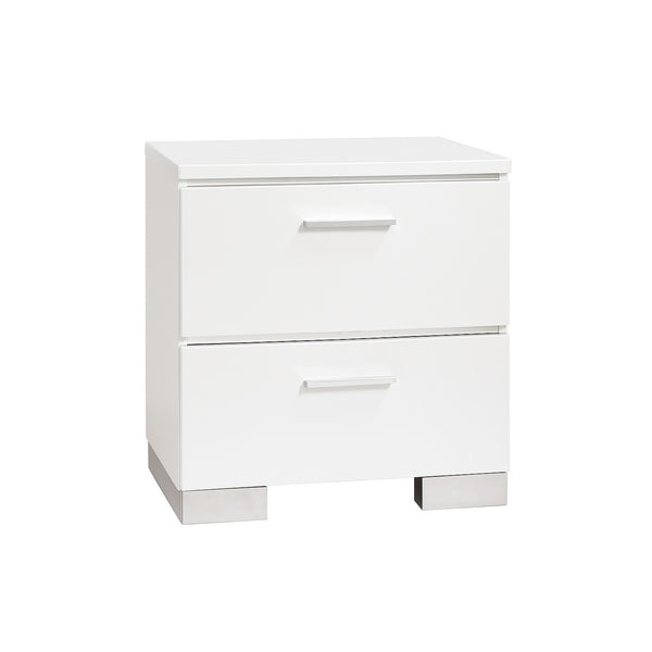 English Elm White Modern Nightstand with Built-In USB Charger, Chrome Legs, Two Drawers for Clutter-Free Storage B016P355912