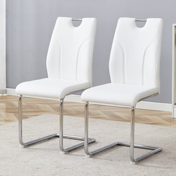 English Elm White Pu Dining Chair Set Of 2 – Modern Ergonomic Design With Silver Metal Legs For Home & Office Spaces W2920P225018-GIGA