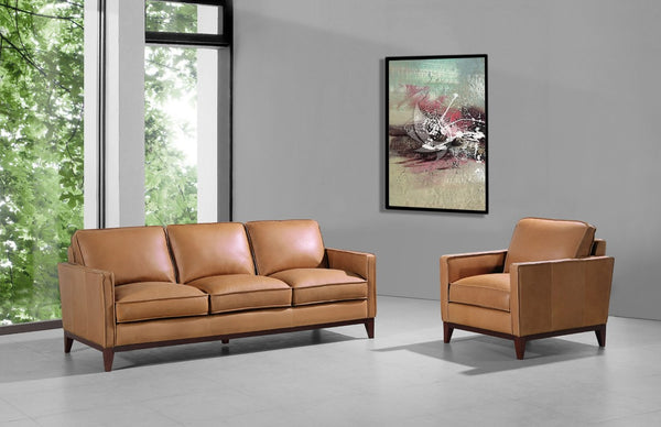 VIG Furniture Naylor Cognac Italian Split-Grain Leather Chair — Modern Accent Seat With High-Density Foam Comfort VGCA6394-BRN-CH