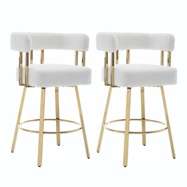 English Elm Ts Teddy Fleece Accent Chair Set of Two with Gold Square Legs for Glam Modern Spaces White W2311P412751