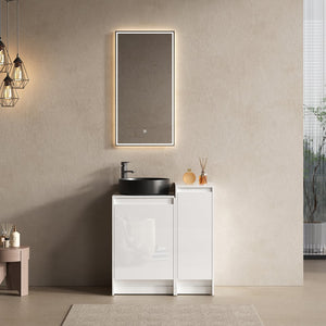 English Elm 32" Freestanding Bathroom Vanity With Black Ceramic Sink, Soft-Close Doors, Modern Storage Solution W999S00433