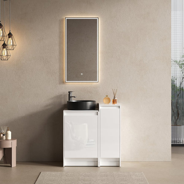 English Elm 32" Freestanding Bathroom Vanity With Black Ceramic Sink, Soft-Close Doors, Modern Storage Solution W999S00433