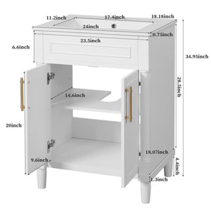 English Elm 24" Bathroom Vanity with Integrated Ceramic Sink and Adjustable Shelf, Vintage Hardware, Space-Saving Design White N710P277711K