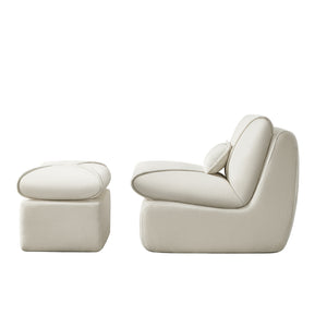 English Elm Compressed Lounge Chair with Ottoman - Space-Saving Chenille Upholstered Sofa, High-Density Foam Comfort Beige W1036P251827