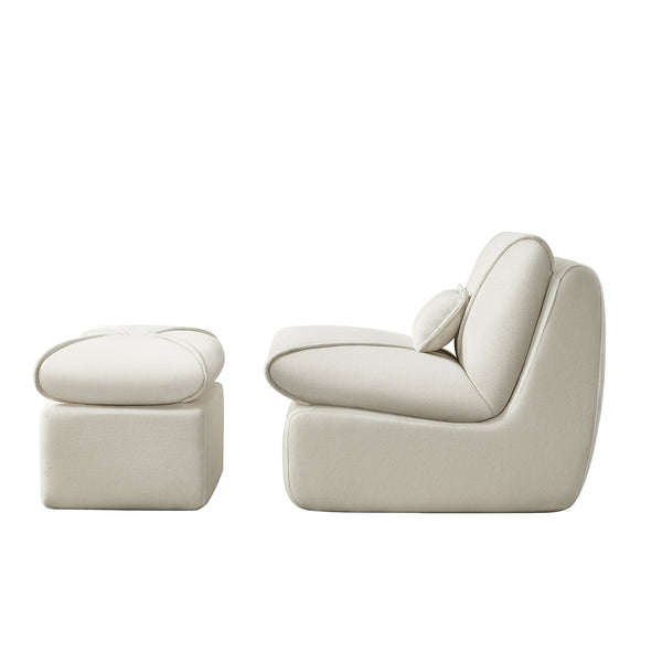 English Elm Compressed Lounge Chair with Ottoman - Space-Saving Chenille Upholstered Sofa, High-Density Foam Comfort Beige W1036P251827