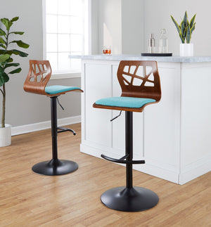 English Elm Adjustable Swivel Barstools Mid-century Metal and Walnut Base Set of 2 for Kitchen B202S02180