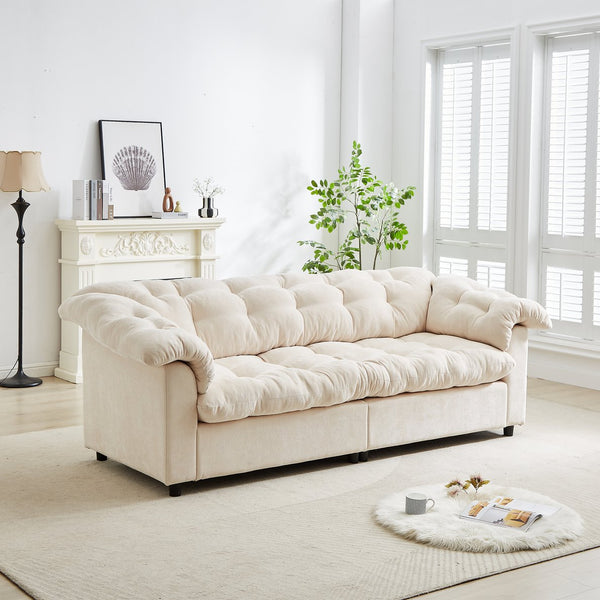 English Elm 94.8" Chenille Modern Deep Seat Sofa Plush Cloud-Like Upholstery, Solid Wood Frame, Luxurious Comfort Beige W1193S00175