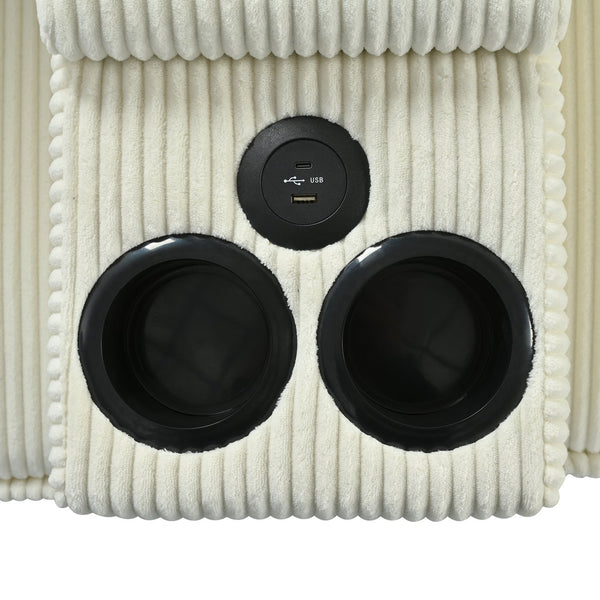 English Elm L-Shaped 4-Seater Corduroy Sofa With Center Console, Usb Charging & Storage Armrests – Versatile Comfort! W680S00049