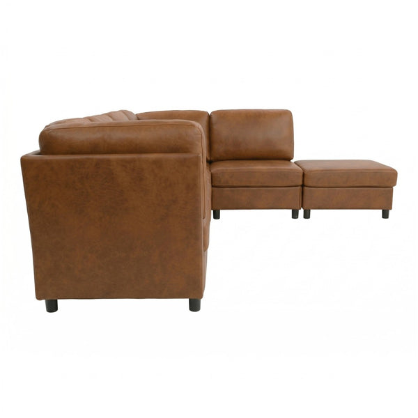 English Elm Modern Foil Fabric Modular Sectional Sofa Reconfigurable Living Room Seating Light Brown W5568S00051