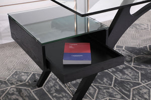 VIG Furniture Suffolk Black Ash Desk With Floating Tempered Glass Top, Chrome Accents & 5 Drawers For Storage VGVCBT001-BLK