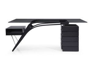 VIG Furniture Suffolk Black Ash Desk With Floating Tempered Glass Top, Chrome Accents & 5 Drawers For Storage VGVCBT001-BLK