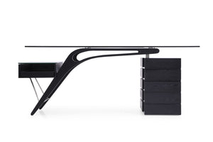 VIG Furniture Suffolk Black Ash Desk With Floating Tempered Glass Top, Chrome Accents & 5 Drawers For Storage VGVCBT001-BLK