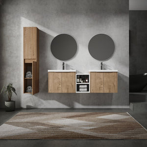 English Elm 60" Wall-Mounted Bathroom Vanity Set With Soft Close Doors, Resin Sinks & Organized Side Cabinets W999S00231