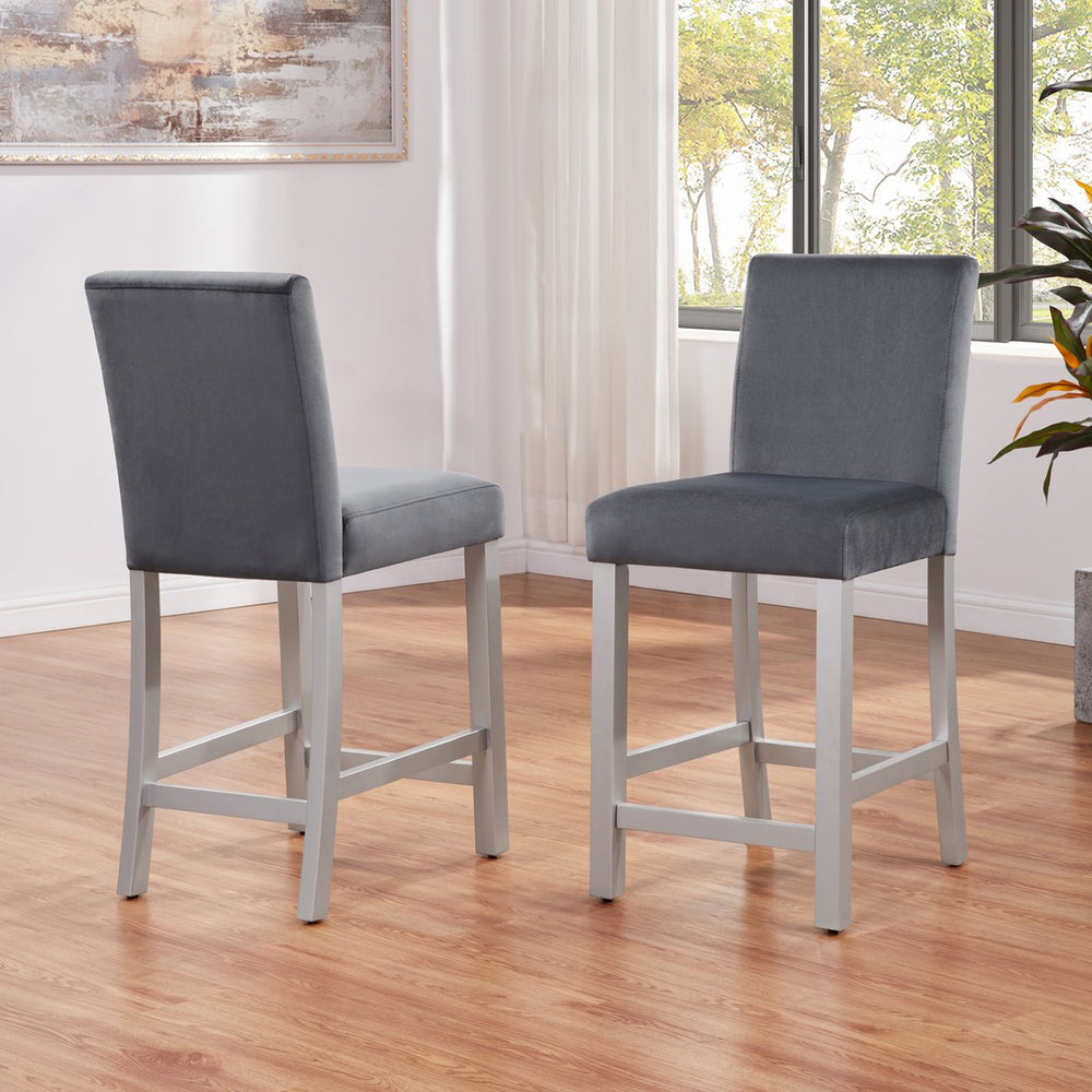 English Elm Counter Height Chairs Set of 4 – Silver Grey Flannelette Upholstery, Ergonomic High Back, 330lb Capacity, Solid Wood Legs W1998P266884