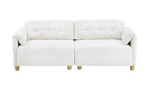 English Elm French Retro Cloud Fabric Double-Seat Sofa — Compact Solid Wood Frame, Sponge Comfort, 500lb Capacity Beige W1658S00118