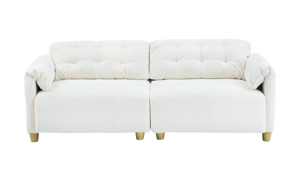 English Elm French Retro Cloud Fabric Double-Seat Sofa — Compact Solid Wood Frame, Sponge Comfort, 500lb Capacity Beige W1658S00118