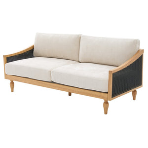 English Elm Mid-century Loveseat with Rattan Armrests Chenille Upholstery and Rubberwood Legs N763P379762Z