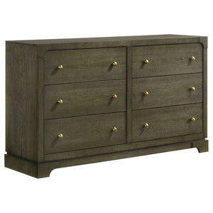 English Elm Sundance Six-Drawer Dark Cocoa Dresser Cabinet with Brass Knobs, Solid Wood Drawer Boxes, 61"W B062P378394