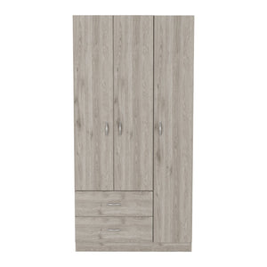 English Elm Bosko Three Door Wardrobe Armoire with Drawers Hanging Rod Black Wengue Finish B097S00225