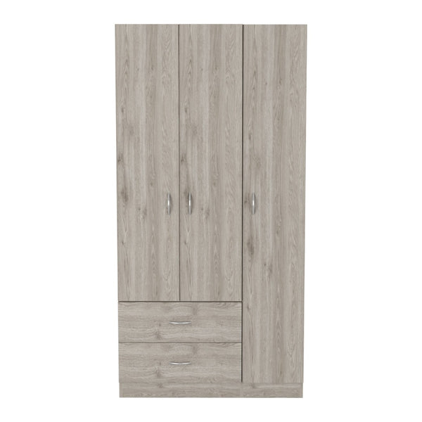 English Elm Bosko Three Door Wardrobe Armoire with Drawers Hanging Rod Black Wengue Finish B097S00225