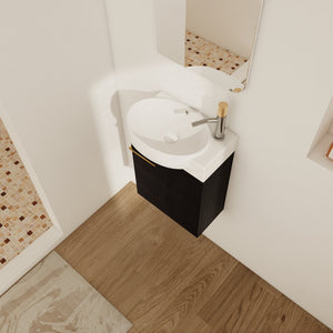English Elm Soft Close 16" Wall-Mounted Bathroom Vanity with Round Ceramic Vessel Sink, Soft-Closing Doors, Water-Resistant Plywood Finish W999140772