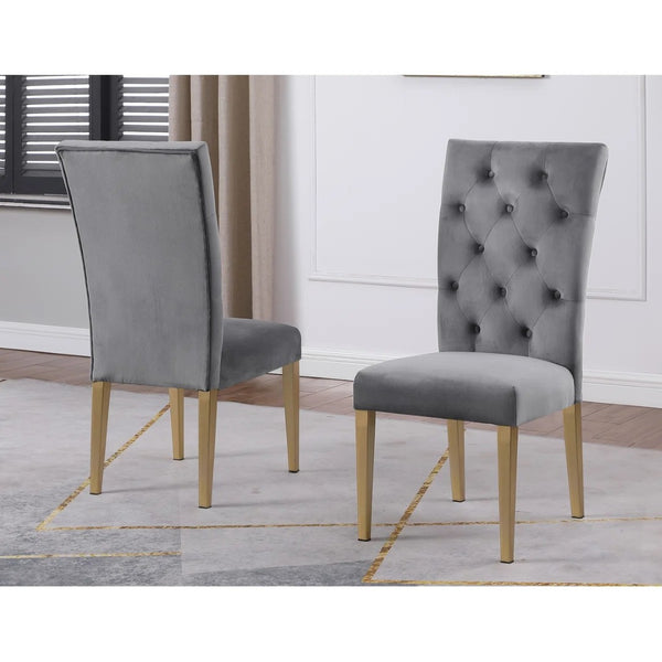 English Elm Velvet Button Tufted Dining Chairs with Brushed Gold Legs Glam Set of Two Gray B011P446653