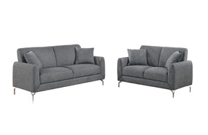 English Elm Elegant Burlap-Like 2pc Sofa Loveseat Set with Chrome Triangle Legs, Tight Seat/Back & Pillows Dark Gray 75 L x 30 W x 21 H B011S01302