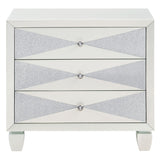 Modern Nikolai White Nightstand with Shimmer Accents, 3 Drawers, Soft-Close Feature - 28x18x24