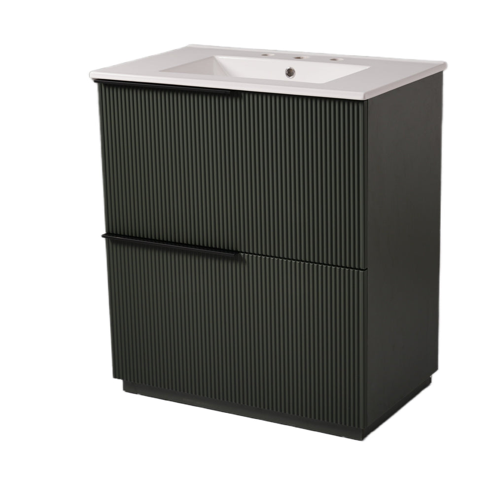 English Elm Christopher Knight Home® - 30" Bathroom Vanity With Elegant Ceramic Sink, Soft-Close Drawers & Fluted Green Design For Modern Spaces N817P295760G
