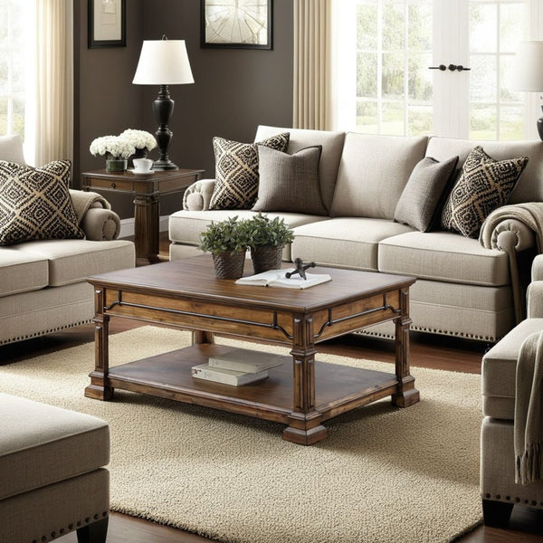 English Elm Barclay Acacia Wood Coffee Table with Open Shelf Rustic Brown Living Room Centerpiece B108P468533