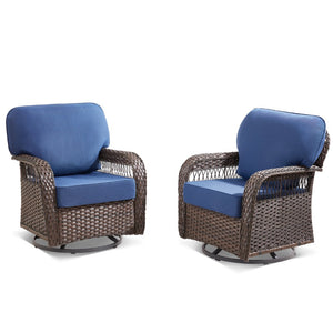 English Elm Outdoor Wicker Swivel Glider Chair Set Patio Rocker with Plush T Back Cushions T3773P418419