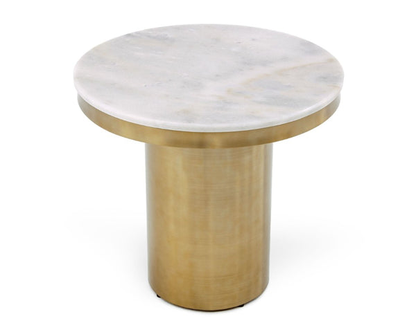 VIG Furniture Rocky Round White Stone Top End Table With Polished Gold Stainless Steel Base — Modern Glam Accent Piece VGGMM-ET-1360A