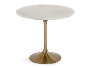 VIG Furniture Collins Round White Marble Dining Table With Gold Pedestal Base, Mid-Century Glam Seating For 4 VGGMM-DT-1089