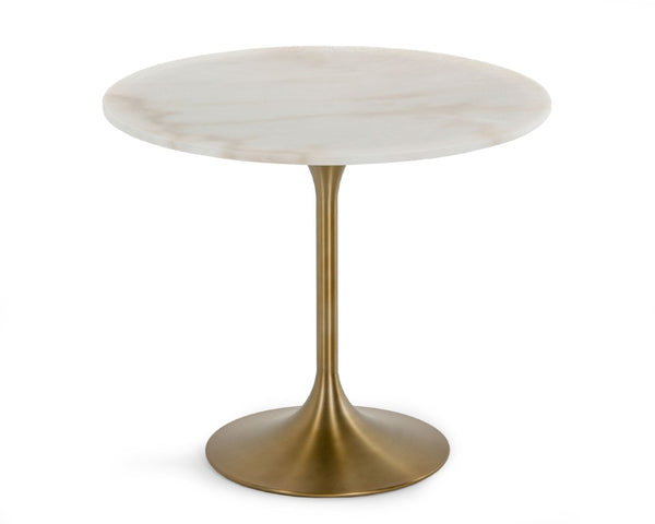 VIG Furniture Collins Round White Marble Dining Table With Gold Pedestal Base, Mid-Century Glam Seating For 4 VGGMM-DT-1089