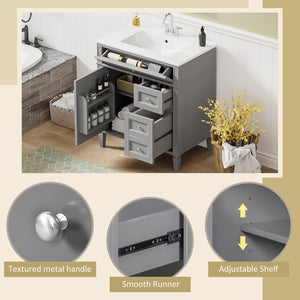 English Elm 30'' Modern Bathroom Vanity With Storage, Ceramic Sink & Stylish Roman Legs - Perfect For Small Spaces! N710P250194E