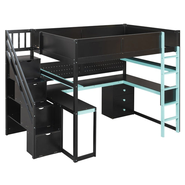 English Elm Full Size Gaming Loft Bed with Led Lighting Desk Shelves and Usb Charging Ports N820S00071C