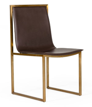 VIG Furniture Dalton Brown Leatherette Dining Chairs Set Of 2 — Brass-Gold Metal Frame, 500 Lb Capacity, No Assembly VGGMDC-305-DC