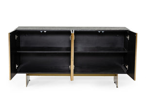 VIG Furniture Perret Black Ash Buffet With Brushed Brass Geometric Inlay — Modern Glam Storage, 63"W X 33"H VGGMW-1330A-BUFF