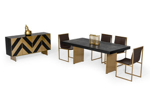 VIG Furniture Perret Black Ash Buffet With Brushed Brass Geometric Inlay — Modern Glam Storage, 63"W X 33"H VGGMW-1330A-BUFF