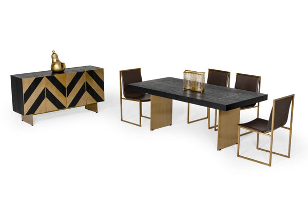 VIG Furniture Perret Black Ash Buffet With Brushed Brass Geometric Inlay — Modern Glam Storage, 63"W X 33"H VGGMW-1330A-BUFF